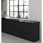 Kotni kuhinjski blok SARA 330 x 300 . Kuhinjski blok SARA 330 x 300 cm je kuhinja v kombinaciji črne mat in oreh barve. Kuhinja je izdelana iz oplemenitenih
