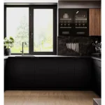 Kotni kuhinjski blok SARA 360 x 325 x 205 . Kuhinjski blok SARA 360 x 325 x 205 cm je kuhinja v kombinaciji črne mat in oreh barve. Kuhinja je izdelana iz