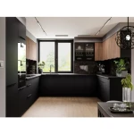 Kotni kuhinjski blok SARA 360 x 325 x 205 . Kuhinjski blok SARA 360 x 325 x 205 cm je kuhinja v kombinaciji črne mat in oreh barve. Kuhinja je izdelana iz