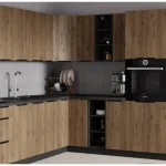 Kotni kuhinjski blok SILVA 315 x 250 . Kuhinjski blok SILVA 315 x 250 cm je kuhinja v oreh / črni barvi. Kuhinja je izdelana iz oplemenitenih ivernih plošč