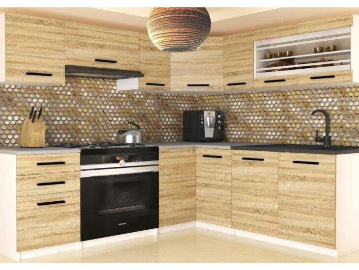 Eleganten kotni kuhinjski blok VENERA, ki bo zagotovo osvežil vašo kuhinjo. Dobavljiv je v hrast barvi kuhinjskih elementov. Delovni pult ni v enem kosu. V