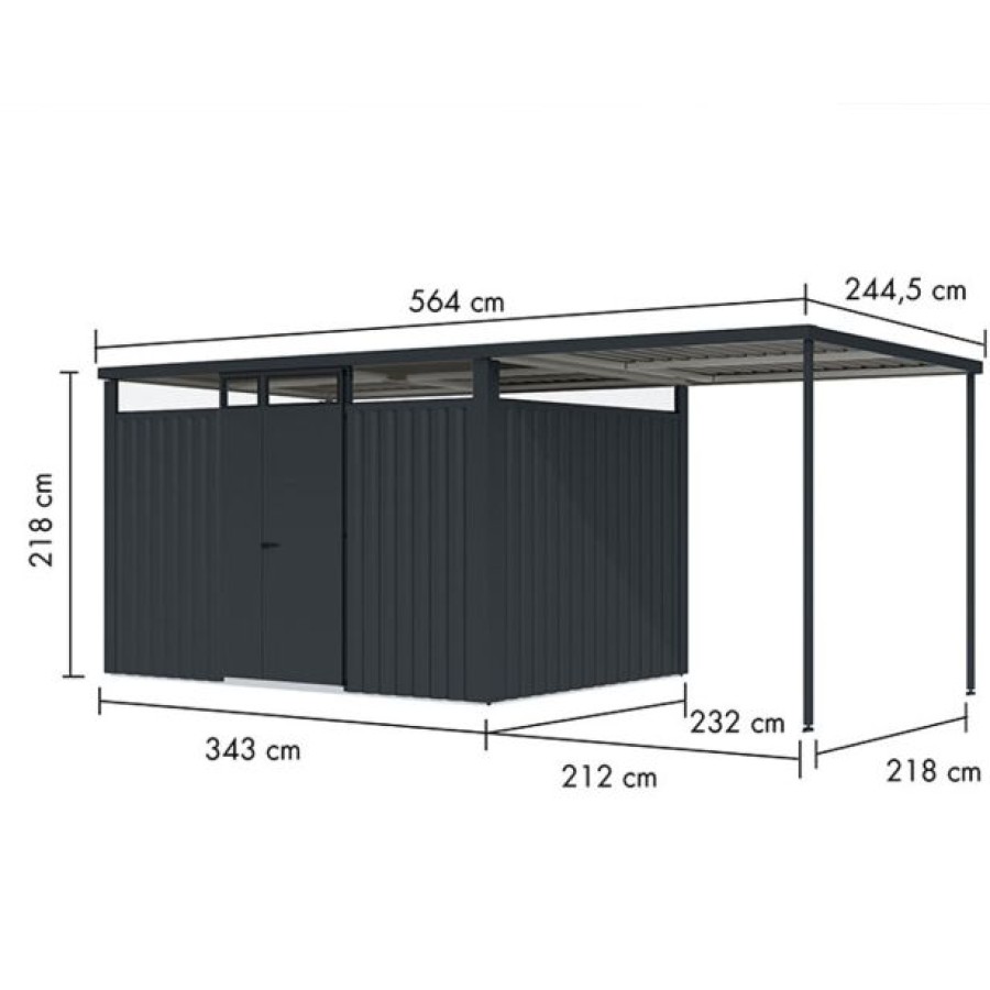 KOVINSKA VRTNA HIŠKA KARIBU OSTEN 3 ANTRACIT 330X220X215 - slika 2