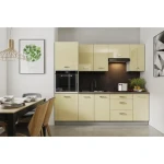 Kuhinja ELITE 240 2 . Kuhinjski blok ELITE 240 cm je dobavljiv v več barvah. Debelina delovnega pulta je 28 mm. Kuhinja je izdelana iz oplemenitenih ivernih