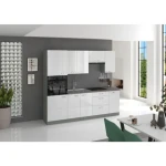 Kuhinja ELITE 240 2 . Kuhinjski blok ELITE 240 cm je dobavljiv v več barvah. Debelina delovnega pulta je 28 mm. Kuhinja je izdelana iz oplemenitenih ivernih