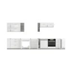 Kuhinja ELITE 350 . Kuhinjski blok ELITE 350 cm je dobavljiv v več barvah. Debelina delovnega pulta je 28 mm. Kuhinja je izdelana iz oplemenitenih ivernih