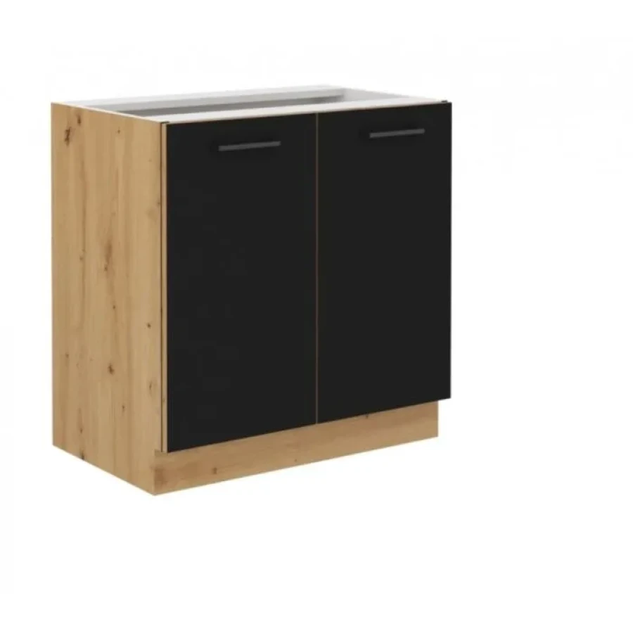 Kuhinja ENA 260 . Kuhinjski blok ENA 260 cm je kuhinja v barvi črne mat in artisan hrasta. Narejena je iz laminirane plošče (16 mm) in melamina. Plošča je