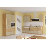 Kuhinja TISA 350 . Kuhinjski blok TISA 350 cm je dobavljiv v več barvah. Debelina delovnega pulta je 28 mm. Kuhinja je izdelana iz oplemenitenih ivernih