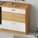 Kuhinja TISA 350 . Kuhinjski blok TISA 350 cm je dobavljiv v več barvah. Debelina delovnega pulta je 28 mm. Kuhinja je izdelana iz oplemenitenih ivernih