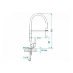 Kuhinjska armatura ELI . Kuhinjska armatura ELI je visokotlačna in izvlečna. Narejena je iz kroma. Dimenzije so 21 x 45 cm. Dobavljiva je v barvi kot na