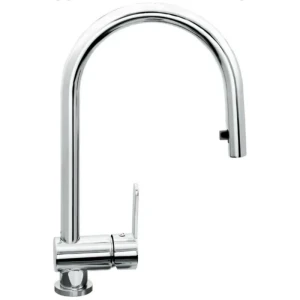 Kuhinjska armatura R20 . Kuhinjska armatura R 20 je visokotlačna. Narejena je iz kroma. Armatura je izvlečna. Dimenzija je 20 x 35,8 cm.