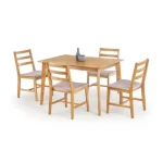 Kuhinjska garnitura KANA (4+1) . Kuhinjska garnitura KANA je komplet za jedilnico, sestavljen iz mize in štirih stolov. Pohištvo je narejeno iz kvalitetnih