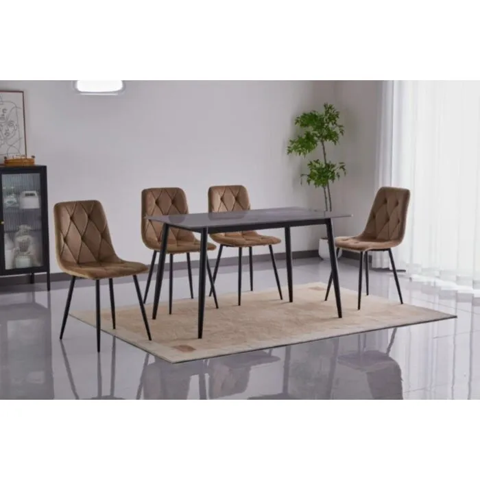 Kuhinjska garnitura MILA bež . Kuhinjska garnitura vsebuje set jedilne mize SANIE ter 4 jedilne stole MILA v bež barvi. Kuhinjska jedilna miza SANIE je