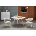 Kuhinjska miza ARA, s svojo preprostostjo popestri vaš prostor. Kombinacija bele barve in dizajna na mizni plošči naredi eleganten prevdih vašemu prostoru.