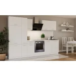 Kuhinjski blok CALIFORNIA BELA 290 cm z vgradnimi aparati . Kuhinjski blok CALIFORNIA 290 cm z vgradnimi aparati je izdelana iz oplemenitenih ivernih plošč