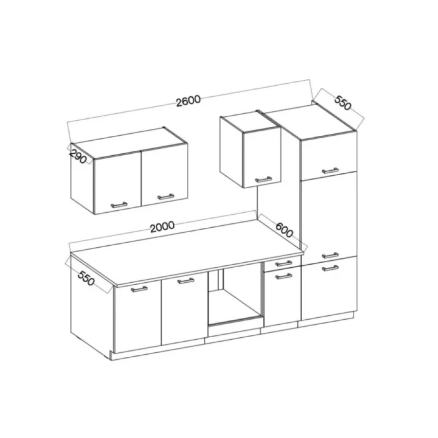 Kuhinjski blok CALIFORNIA BETON 260 cm  z vgradnimi aparati - slika 7