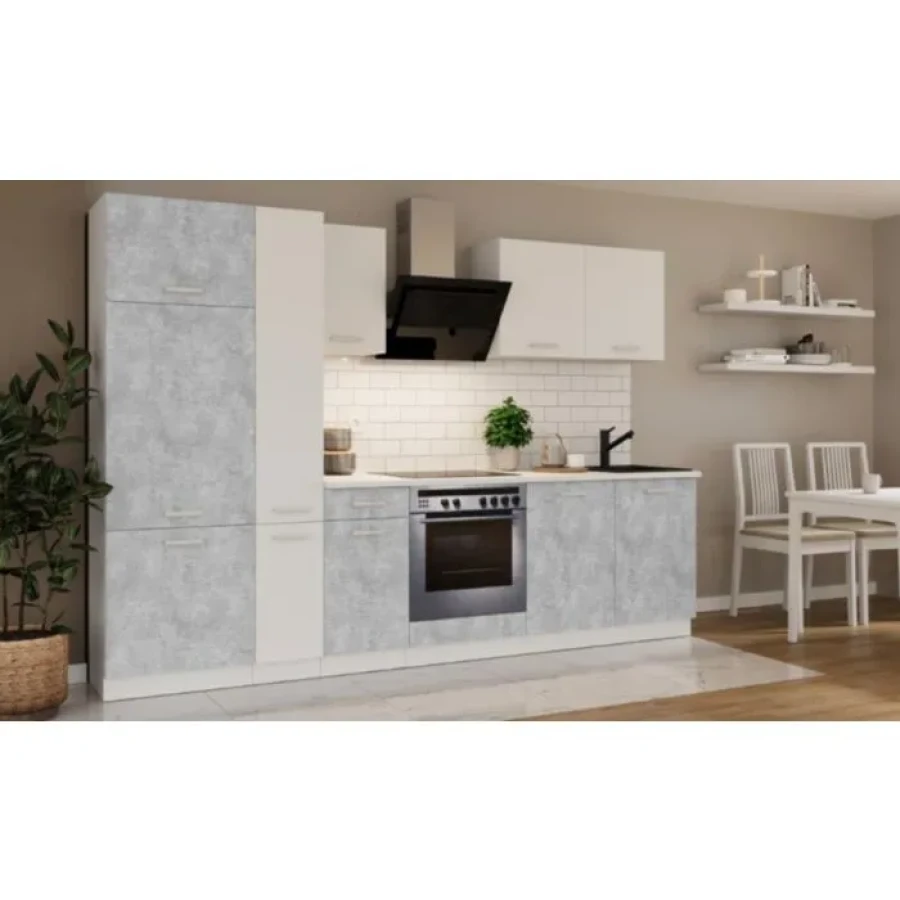 Kuhinjski blok CALIFORNIA BETON 290 cm z vgradnimi aparati . Kuhinjski blok CALIFORNIA 290 cm z vgradnimi aparati je izdelana iz oplemenitenih ivernih plošč