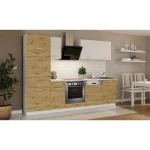 Kuhinjski blok CALIFORNIA HRAST 270 cm z vgradnimi aparati . Kuhinjski blok CALIFORNIA 270 cm z vgradnimi aparati je izdelana iz oplemenitenih ivernih plošč