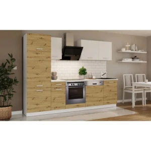 Kuhinjski blok CALIFORNIA HRAST 270 cm z vgradnimi aparati . Kuhinjski blok CALIFORNIA 270 cm z vgradnimi aparati je izdelana iz oplemenitenih ivernih plošč