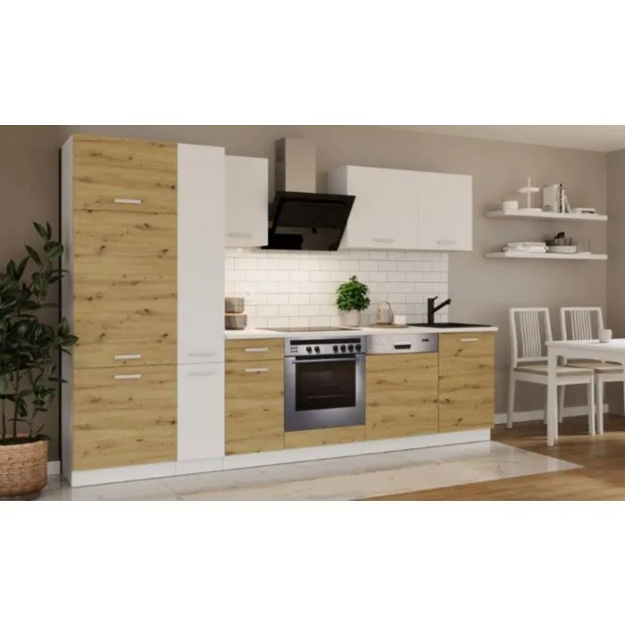 Kuhinjski blok CALIFORNIA HRAST 300 cm z vgradnimi aparati . Kuhinjski blok CALIFORNIA 300 cm z vgradnimi aparati je izdelana iz oplemenitenih ivernih plošč