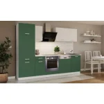 Kuhinjski blok CALIFORNIA ZELENA 270 cm z vgradnimi aparati . Kuhinjski blok CALIFORNIA 270 cm z vgradnimi aparati je izdelana iz oplemenitenih ivernih plošč