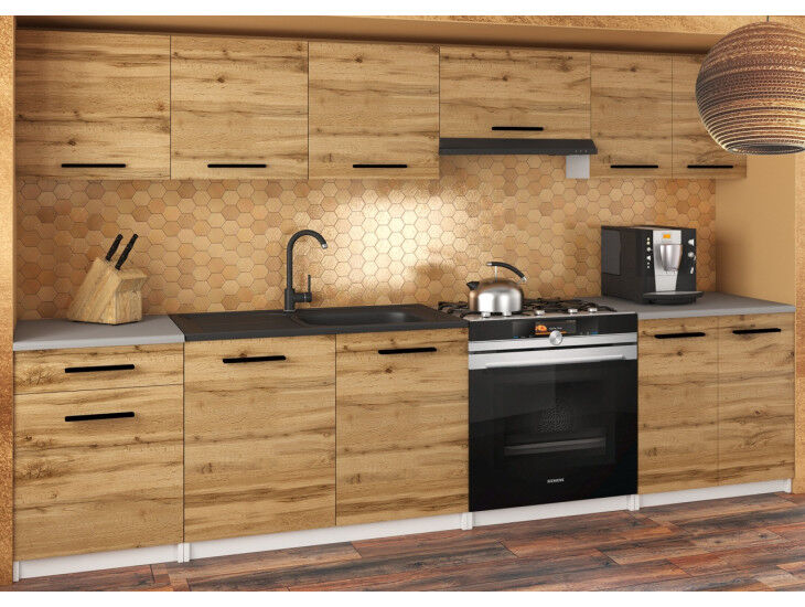 Eleganten kuhinjski blok DALY 2, ki bo zagotovo osvežil vašo kuhinjo. Dobavljiv je v različnih barvah kuhinjskih elementov. Delovni pult ni v enem kosu. V