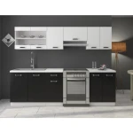 Kuhinjski blok DELTA 2 240 . Kuhinjski blok DELTA 2 240 cm je dobavljiva v črnobeli mat barvi. Korpusi so iz laminirane plošče debeline 18 mm. Vrata