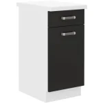 Kuhinjski blok DELTA 260 . Kuhinjski blok DELTA 260 cm je dobavljiva v črno- beli barvi. Korpusi so iz laminirane plošče debeline 18 mm. Vrata steklene