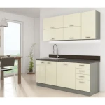 Kuhinjski blok ELITE 180 2 . Kuhinjski blok ELITE2 - 180cm je dobavljiv v več barvah. Debelina delovnega pulta je 28 mm. Kuhinja je izdelana iz oplemenitenih