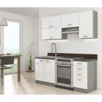 Kuhinjski blok ELITE 180 . Kuhinjski blok ELITE 180 cm je dobavljiv v več barvah. Debelina delovnega pulta je 28 mm. Kuhinja je izdelana iz oplemenitenih