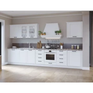 Kuhinjski blok EMA 2 . Kuhinja EMA 2 je moderna, rustikalna in kvalitetno narejena kuhinja. Dobavljiva je v beli barvi. Kuhinja ima mehko zapiranje predalov in