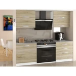 Kuhinjski blok ESTI 120 2 . Kvaliteten kuhinjski blok ESTI 120 2. Dobavljiv je v dveh barvah kuhinjskih elementov. Debelina kuhinjskega pulta je 3 cm. Možnost