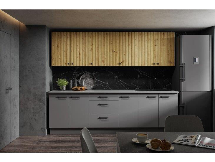 Kuhinjski blok HAJDI 260 2 je narejen iz kvalitetne laminirane plošče debeline 16 mm s ABS robovi. Debelina delovnega pulta je 38 mm (pult lahko dokupite