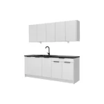 Kuhinjski blok JAGODA bela 200 cm . Kuhinjski blok JAGODA 200 cm je modernega dizajna v beli mat barvi. Stranice so narejene iz laminirane plošče debeline 16