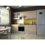 Kuhinjski blok LAVA 240 . Kuhinjski blok LAVA 240 cm je dobavljiva v sonoma/beli barvi. Korpusi so iz laminirane plošče debeline 18 mm. Vrata steklene