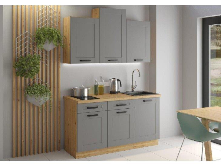 Kuhinjski blok LIMA 150 cm je dobavljiva v sivi barvi. Debelina delovnega pulta je 38 mm. Kuhinja je izdelana iz oplemenitenih ivernih plošč debeline 16