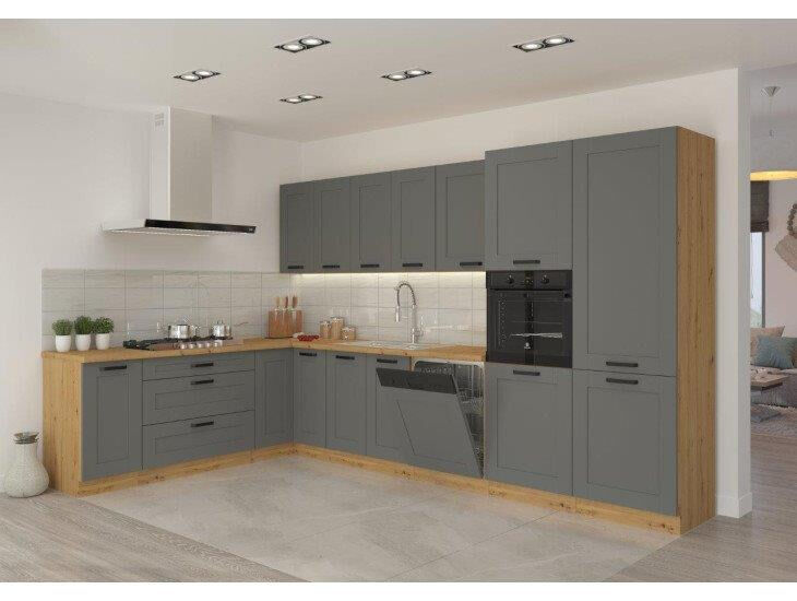 Kuhinjski blok LIMA 210 x 350 cm je dobavljiva v sivi barvi. Debelina delovnega pulta je 38 mm. Fronte kuhinje imajo MDF rob. Kuhinja je izdelana iz