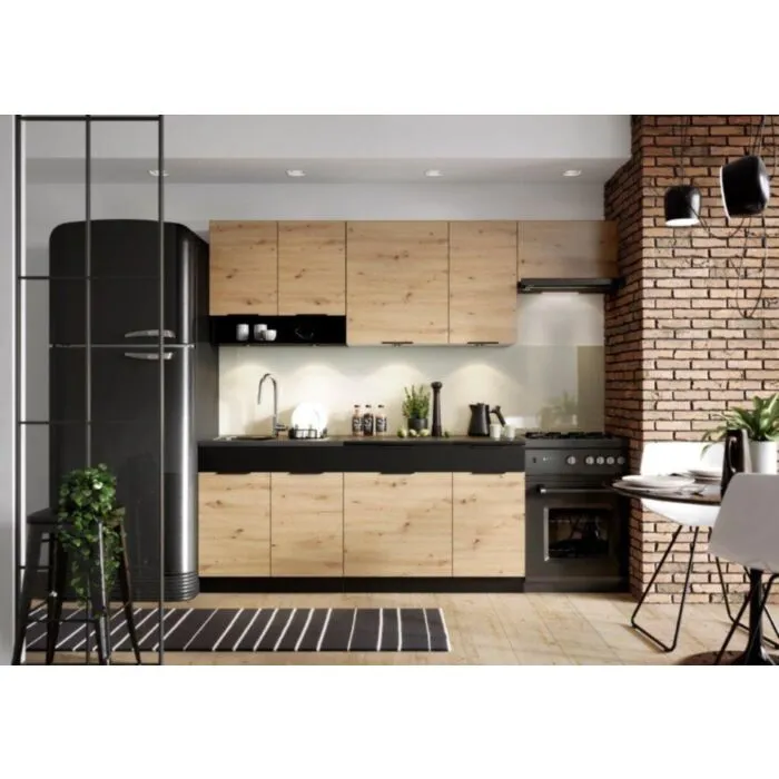 Kuhinjski blok LODY . Kuhinjski blok LODY bo vnesel svežino v vsako kuhinjo. Korpusi so iz kvalitetne laminirane plošče debeline 16 mm. Laminirane plošče