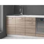 Kuhinjski blok META 240 . Kuhinjski blok META 240 cm je dobavljiva v sonoma/beli barvi. Korpusi so iz laminirane plošče debeline 18 mm. Vrata steklene