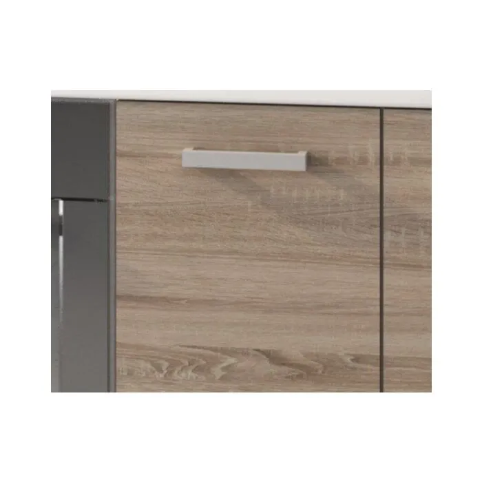 Kuhinjski blok META 240 Kuhinjski blok META 240 . Kuhinjski blok META 240 cm je dobavljiva v sonoma/beli barvi. Korpusi so iz laminirane plošče debeline 18 mm. Vrata steklene