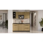 Kuhinjski blok MONIKA 180cm . Kuhinjski blok MONIKA 180 cm je kuhinja v kombinaciji hrasta in črne barve. Kuhinja je izdelana iz oplemenitenih ivernih plošč