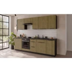 Kuhinjski blok MONIKA 260 cm . Kuhinjski blok MONIKA 260 cm je kuhinja v kombinaciji hrasta in črne barve. Kuhinja je izdelana iz oplemenitenih ivernih