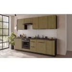 Kuhinjski blok MONIKA 260 cm z vgradnimi aparati . Kuhinjski blok MONIKA 260 cm z vgradnimi aparati je kuhinja v kombinaciji hrasta in črne barve. Kuhinja je