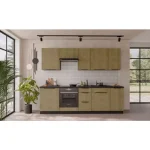 Kuhinjski blok MONIKA 260 cm z vgradnimi aparati . Kuhinjski blok MONIKA 260 cm z vgradnimi aparati je kuhinja v kombinaciji hrasta in črne barve. Kuhinja je