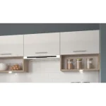 Kuhinjski blok NAJA 260 cm je dobavljiv v bela sijaj/sonoma barvi. Korpusi so iz laminirane plošče debeline 16 mm. Laminirane plošče so najpogosteje