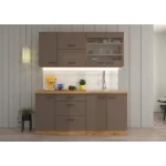 Kuhinjski blok OMIA 180 . Kuhinja OMIA 180 cm je kuhinja, katera bo prinesla svežino v vaš dom. Dobavljiva je v moderni taupe/hrast barvi. Debelina delovnega