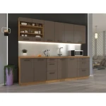 Kuhinjski blok OMIA 260 . Kuhinja OMIA 260 cm je kuhinja, katera bo prinesla svežino v vaš dom. Dobavljiva je v moderni taupe/hrast barvi. Debelina delovnega