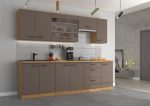 Kuhinja OMIA 260 2 je kuhinja, katera bo prinesla svežino v vaš dom. Dobavljiva je v moderni taupe/hrast barvi. Debelina delovnega pulta je 38 mm.