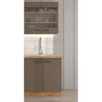 Kuhinjski blok OMIA 260 . Kuhinja OMIA 260 cm je kuhinja, katera bo prinesla svežino v vaš dom. Dobavljiva je v moderni taupe/hrast barvi. Debelina delovnega