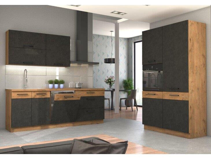 Kuhinja PARIZ 340 cm je kuhinja, katera bo prinesla svežino v vaš dom. Dobavljiva je v moderni sivi hrast barvi. Debelina delovnega pulta je 28 mm. Kuhinja