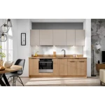 Kuhinjski blok PATRICIA 240 + NAPA . Kuhinjski blok PATRICIA 240 cm + NAPA je modernega dizajna v hrast / kašmir barvi. Stranice so narejene iz laminirane